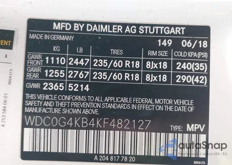 2019 Mercedes-Benz Glc 300 4Matic z USA, uszkodzony, nr VIN WDC0G4KB4KF482127